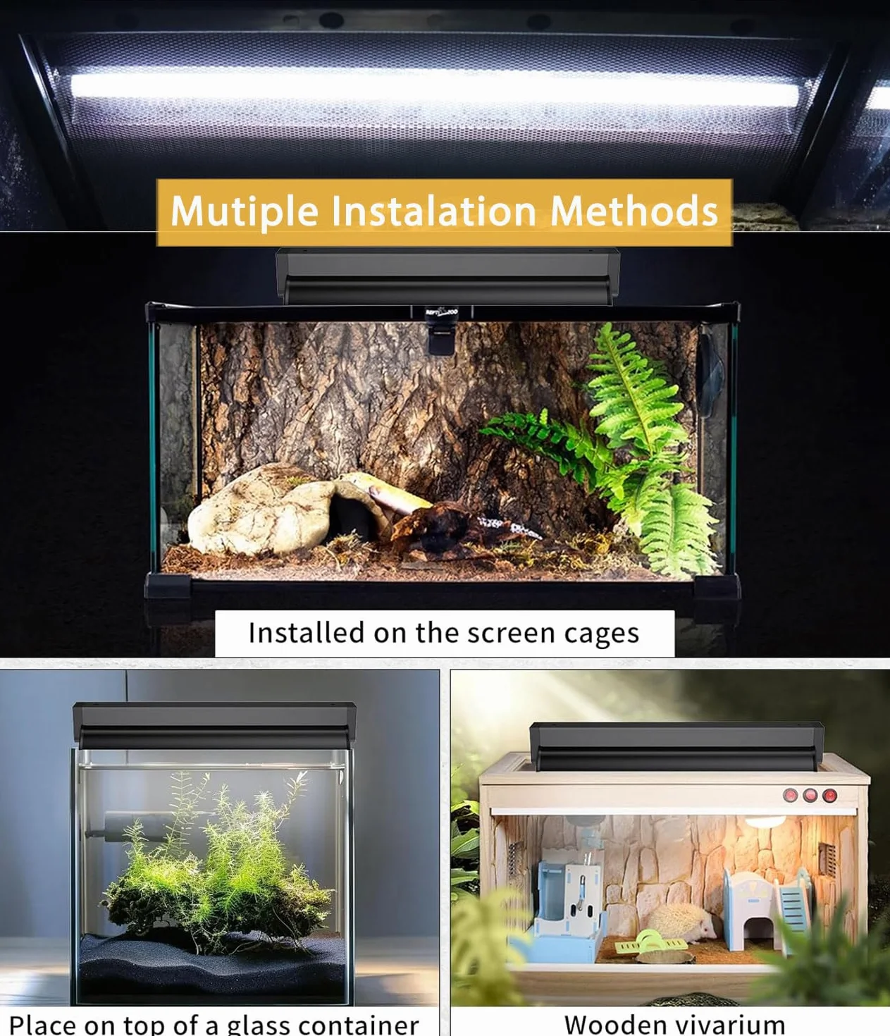 Kit combinado de lámparas T5 UVB para reptiles – 12 pulgadas 8 W, campana de terrario 10.0 UVA UVB foco con reflector de alta eficiencia para reptiles y anfibios del desierto (dragones