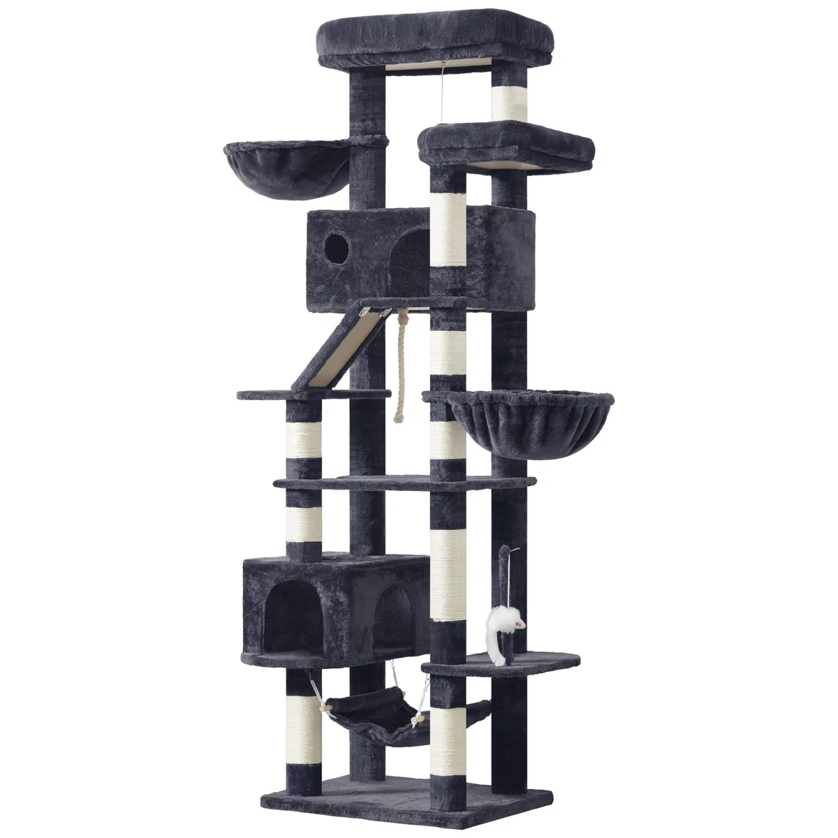 Gitelsnour rascador para Gatos Grandes, árbol para Gatos de Interior de 200 cm, con Amplia Plataformas Superior, Cuevas, Hamaca, rascadores, Gris Ahumado GCT031G