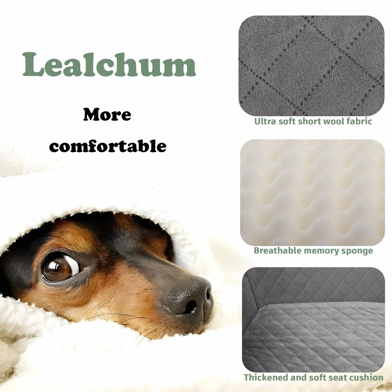 Lealchum Asiento de coche para perro de tamaño grande, tela suave, relleno de espuma viscoelástica, asiento de coche para perros con 2 correas de perro con clip, extraíble y lavable, cómodo asiento de