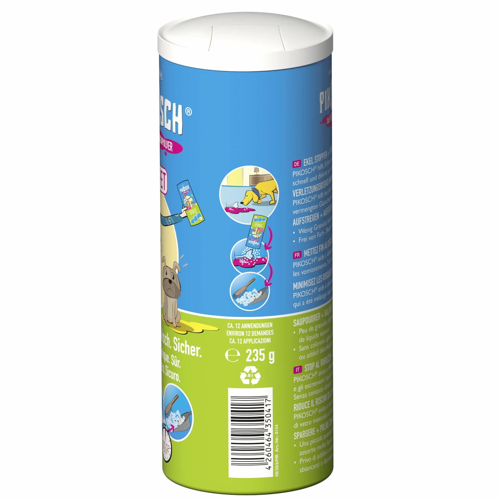 Pet 235g Limpiador Especial - Absorbente de líquido - el Polvo de vómito para la eliminación desagradable de orina, vómitos y Otros excrementos de su Mascota