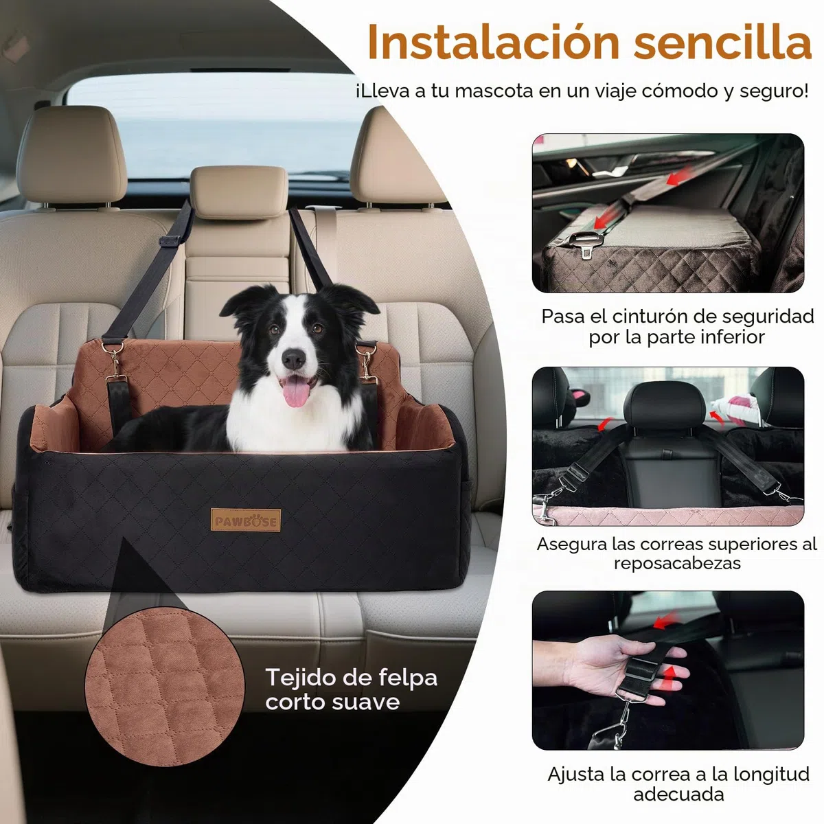 PAWBOSE Asiento de coche para perros medianos/grandes, asiento elevador de menos de 55 libras o 2 perros pequeños, relleno de cama de espuma viscoelástica, extraíble y lavable, cómodo asiento de coche