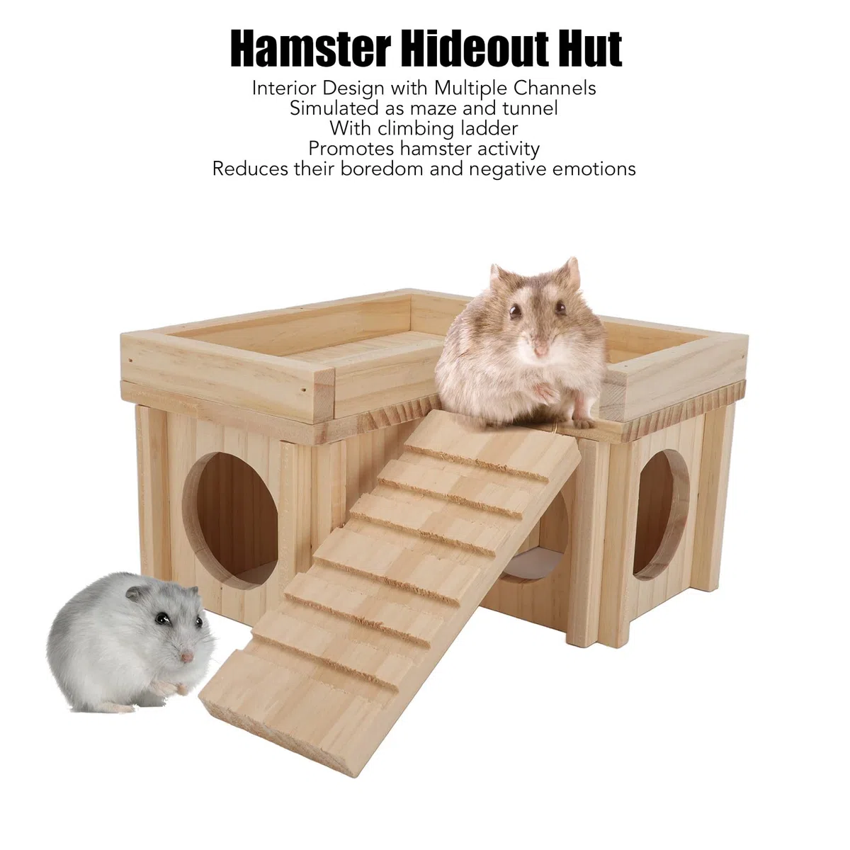Casa de Hámster y Escondite, Varias Habitaciones, Juguete de Túnel de Escondite de Madera con Escalera para Hámster de Guinea, Jerbos, Ratones, Lemmings, Castillo de Conejito