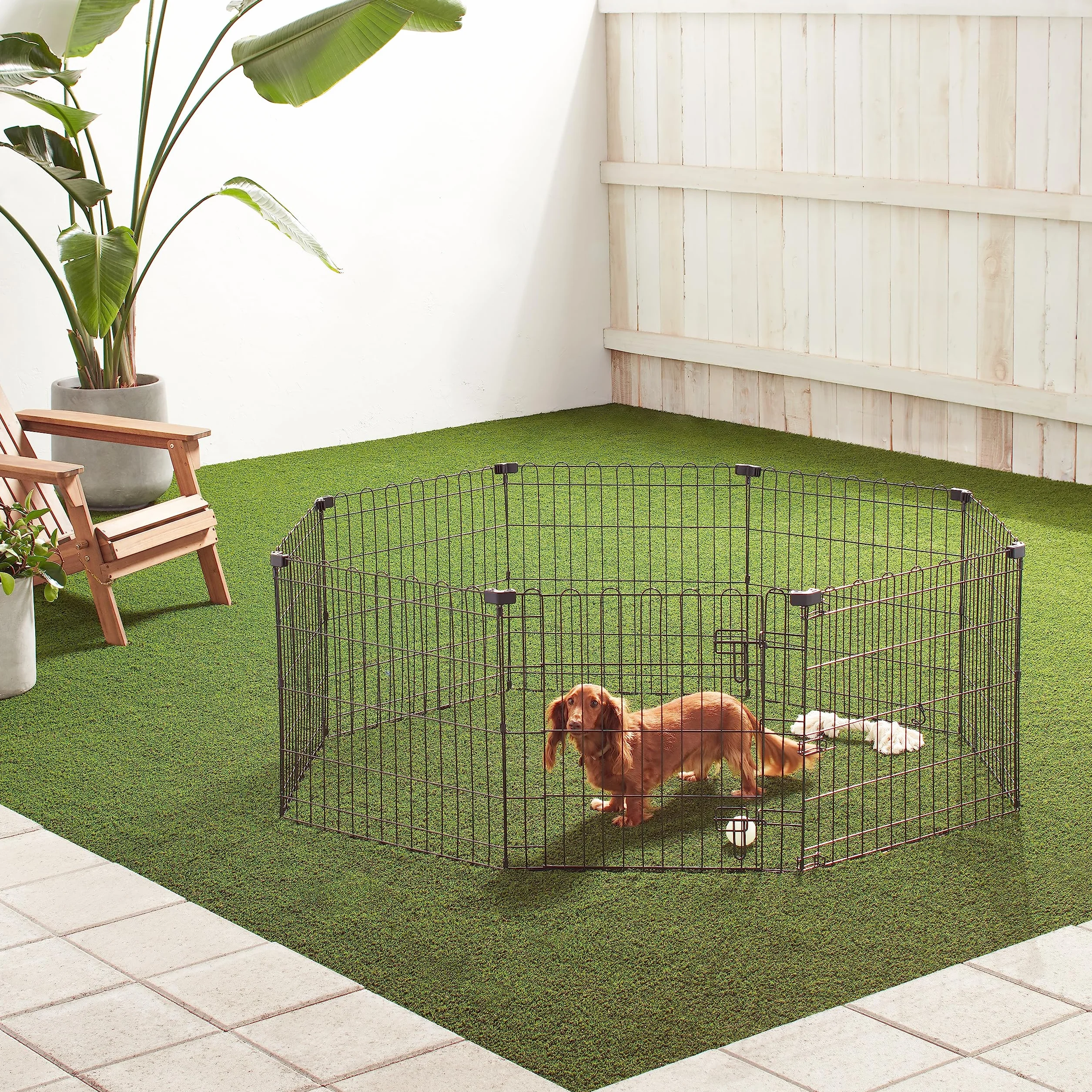Amazon Basics Octogonal, Parque de metal plegable para perros y mascotas de 61 cm, con puerta, Negro
