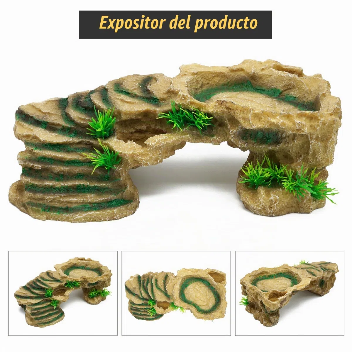 Plataforma de rampas para reptiles, plataforma de resina con rampa de escalada, adorno de hábitat para cueva, dragón barbudo, ranas lagarto