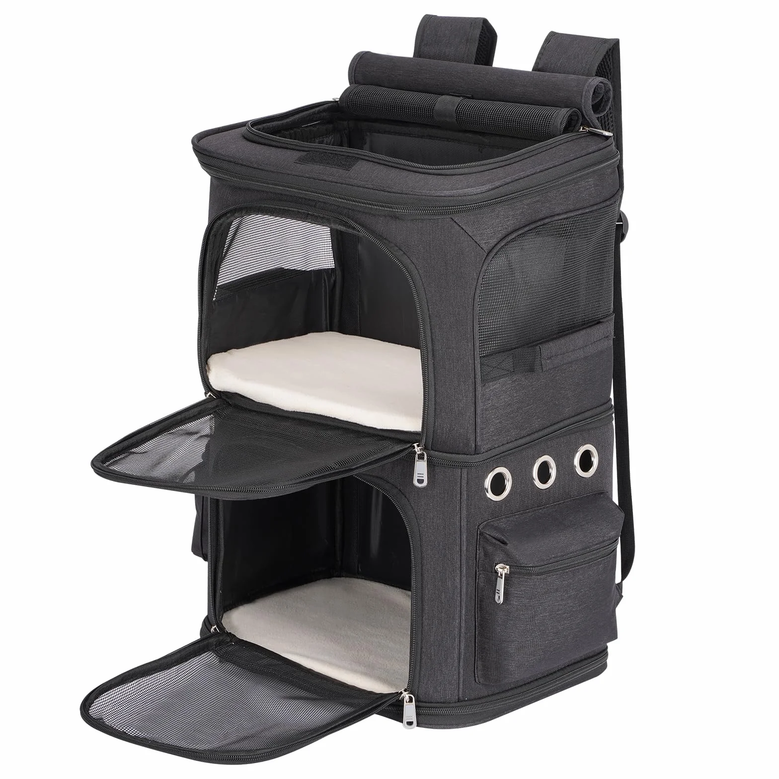 Mochila para 2 Gatos 2 en 1, Doble Compartimento con Divisor Extraíble, Transportín para Gato Grande hasta 12 kg, Portátil para Viajes y Paseos, Negro