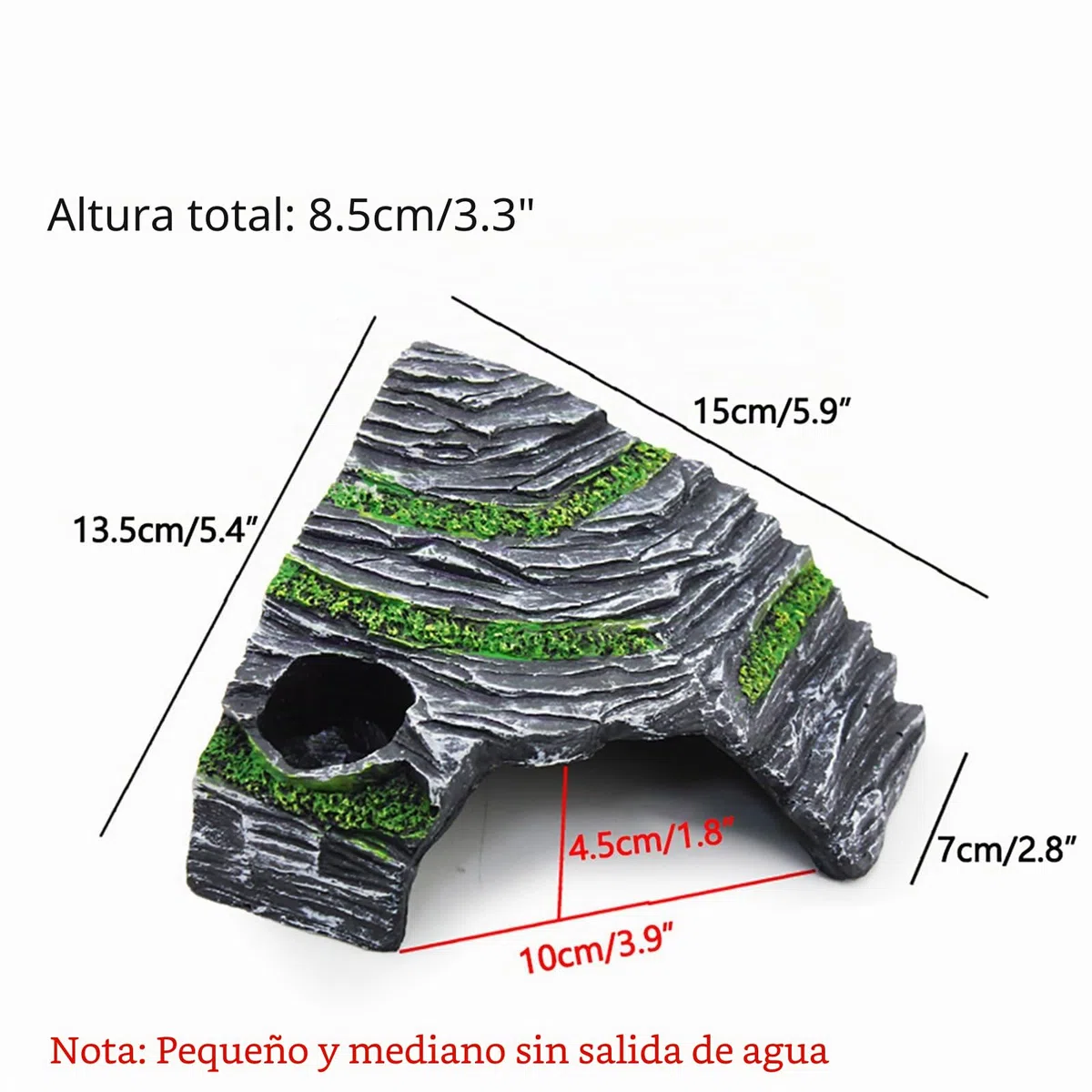 OMEM Reptil Box Refugio Terrario Escondite Cuevas Tortuga Plataforma para Tomar el Sol Decoración de Hábitat Humidificar Ocultar Cueva Resina Roca (M)