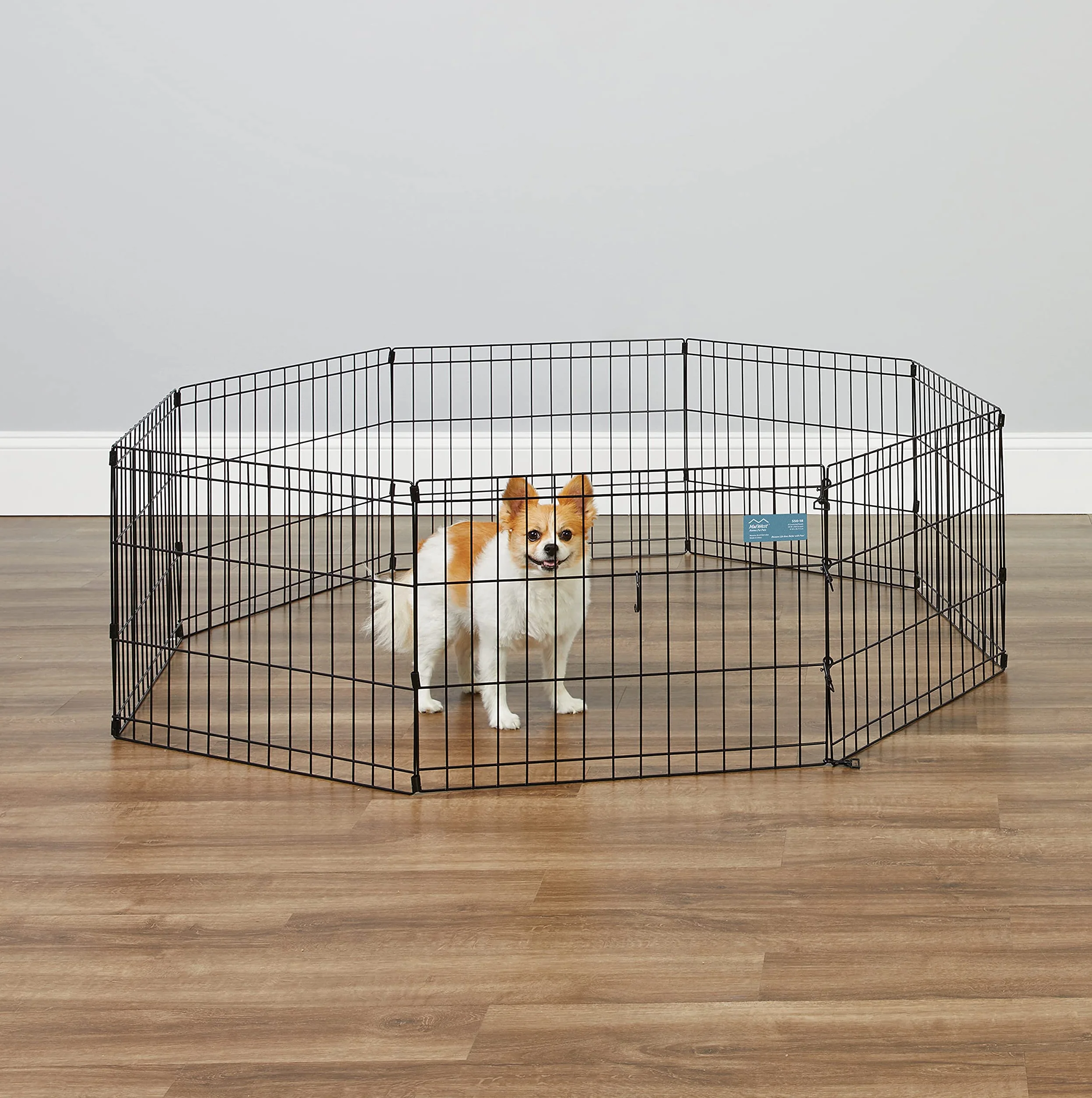 MidWest Homes for Pets - Parque de ejercicio y juego para perros y mascotas, metálico, plegable, sin puerta, estacas de anclaje, ofrece 1,5 m de espacio para jugar, 46 cm de altura, E-coat negro