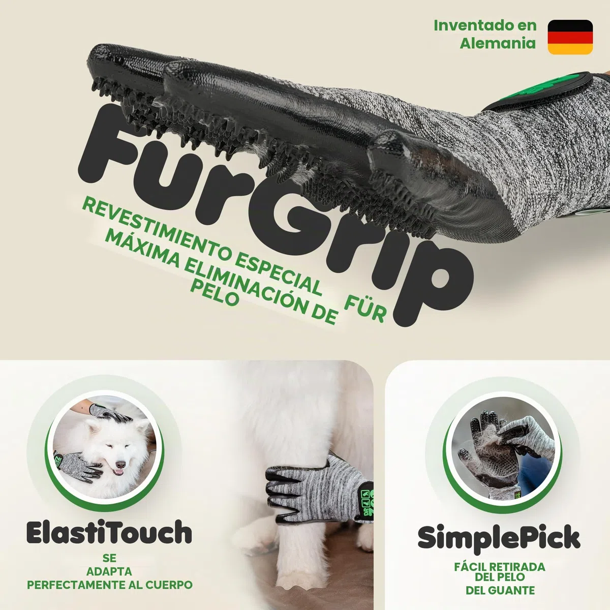 Guantes profesionales de aseo Dr. Zoo para cualquier mascota con pelo corto, mediano y largo; se pueden utilizar como cepillo de perro/gato/caballo o peine de curry; guante de aseo para eliminar el