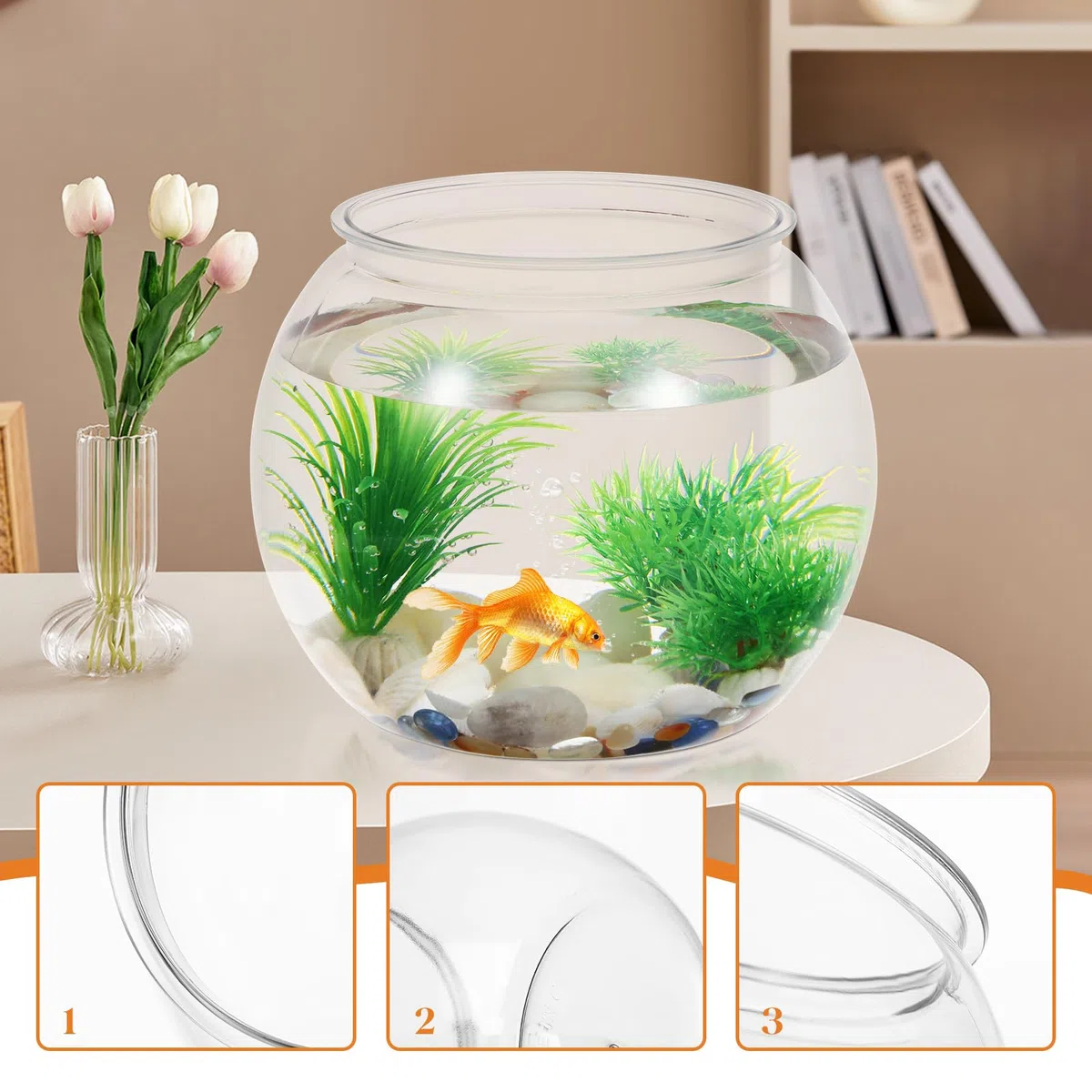 VANZACK Peceras de plástico Transparente para Acuario, pecera para Peces Betta, pecera irrompible para Peces Betta, Dorados, Recuerdo de Boda, decoración de Escritorio