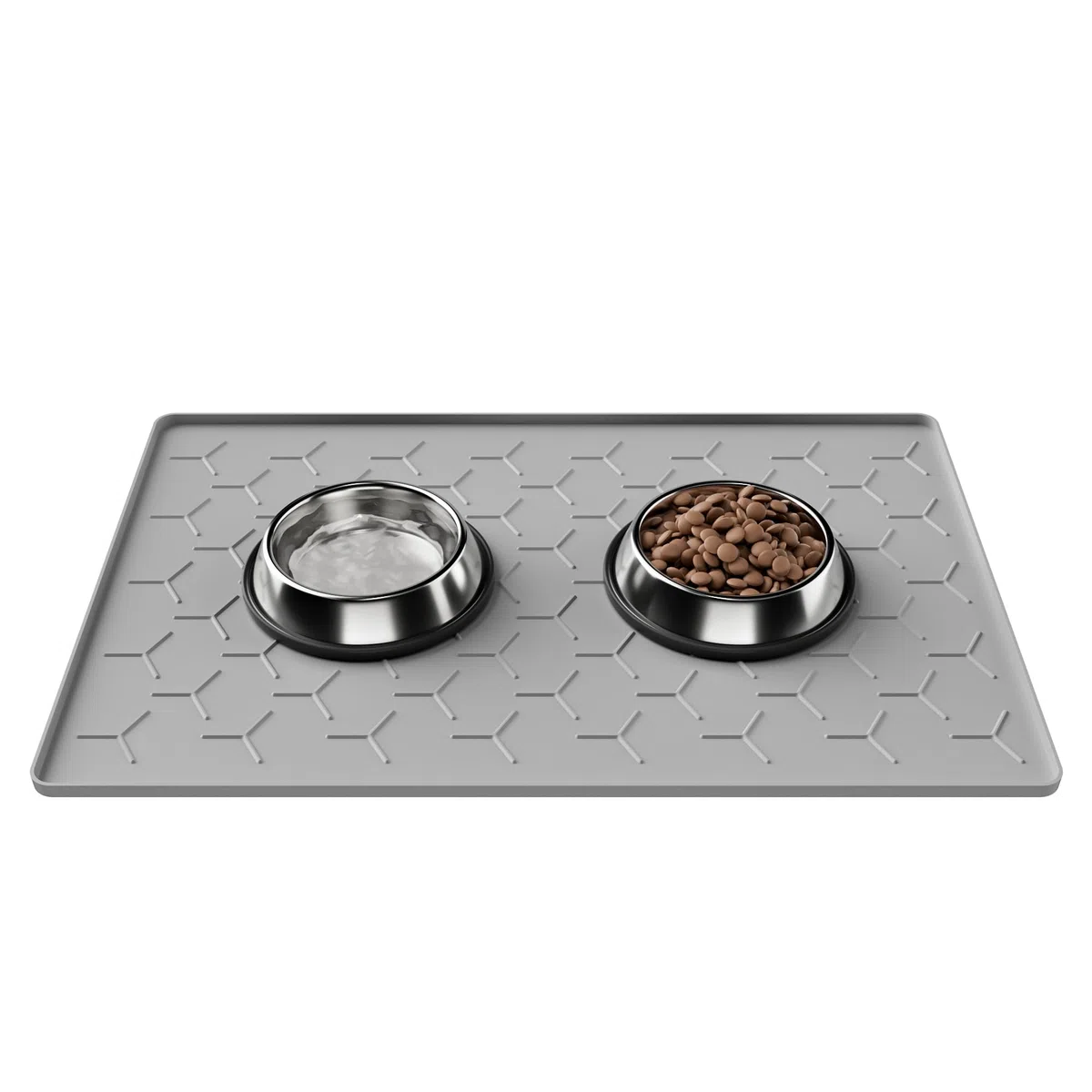 Pieviev Alfombra Comedero de Perros y Gatos 40x60 cm, Alfombrilla para Cuenco de Silicona, Material Apto para Uso Alimentario, Impermeable y Antideslizante, Gris Claro