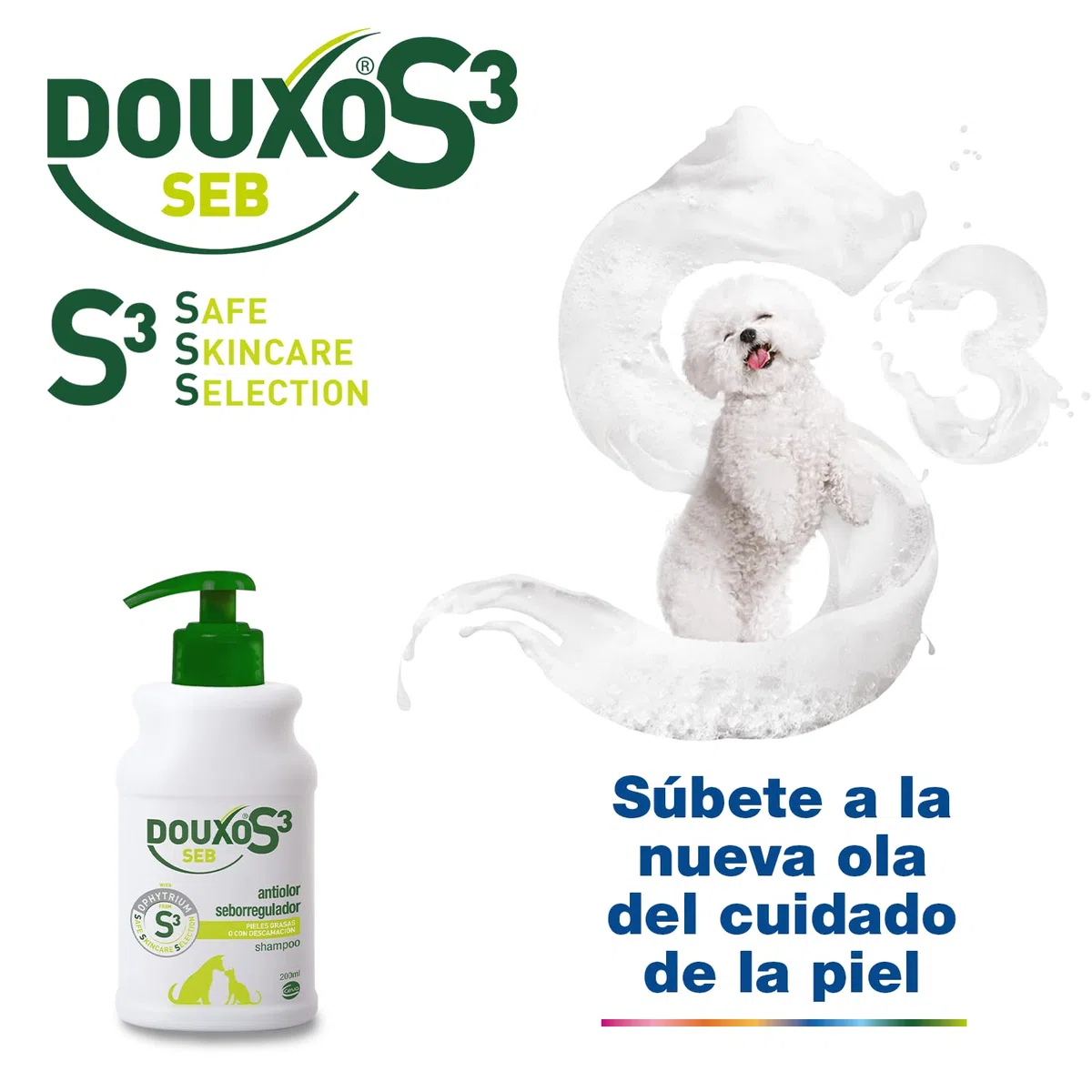 DOUXO S3 Seb Champú para Perros y Gatos - Pieles grasas o con descamación - Antiolor - Seborregulador - Fragancia hipoalergénica - 200ml