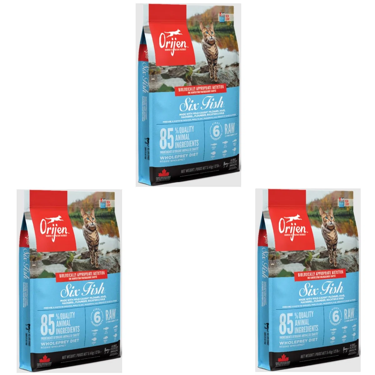Orijen Cat Six Fish | Paquete Triple | 3 x 340 g | Alimento Completo para Gatos Adultos | 85% de Ingredientes Animales Pescado, vísceras, Huesos | Sabor Natural