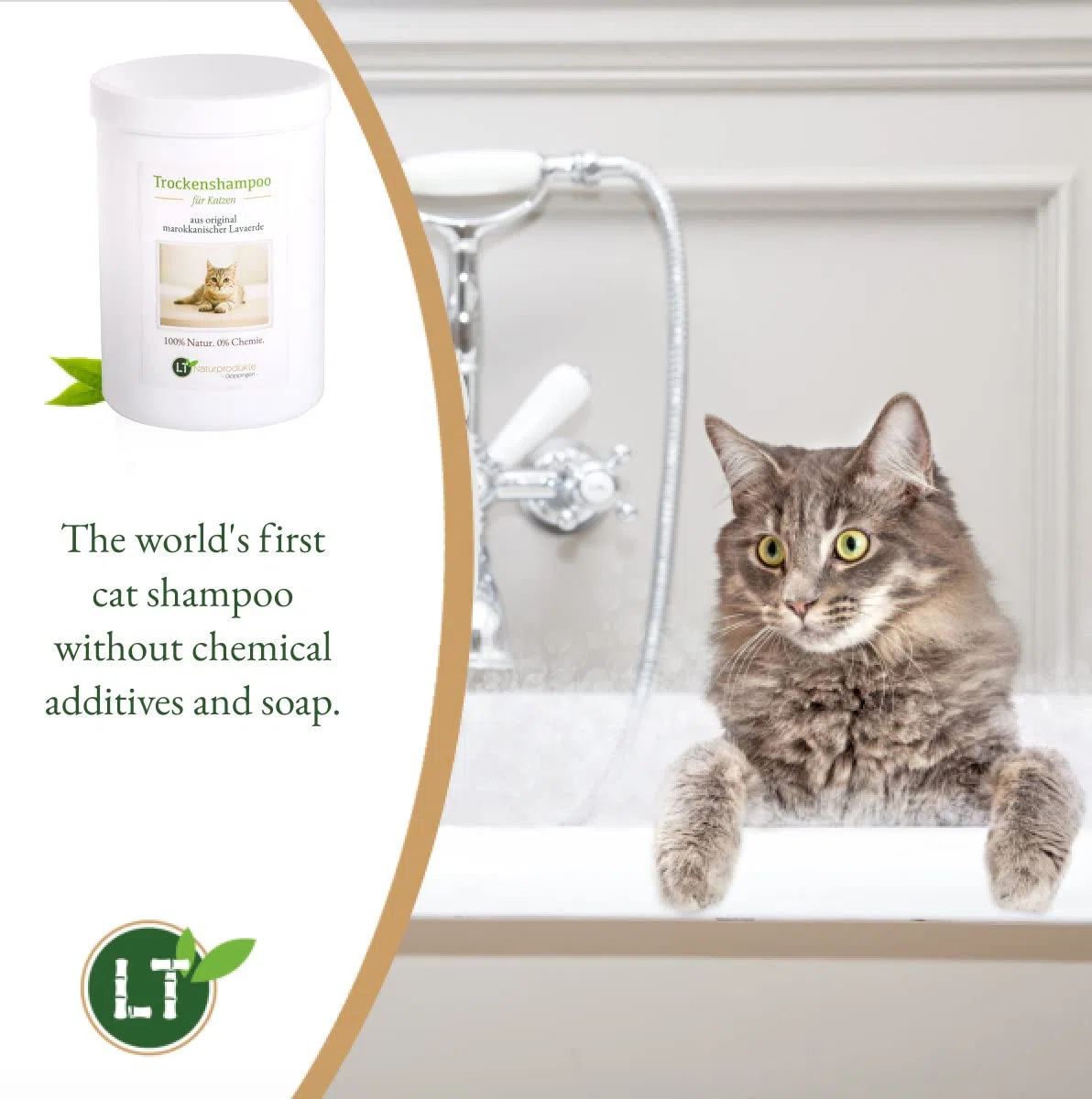 Champú seco para Gatos, con Polvo de Arcilla Original marroquí | Vegano y Bio | para el Cuidado del Pelo sin químicos | 800 g