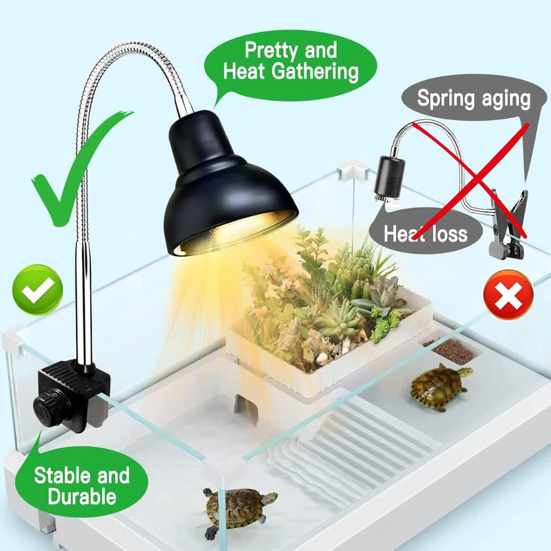 Tonia Kit de 4 Bombillas UVA/UVB + Portalámparas para Reptiles – 2x25W + 2x50W – Luz Solar de Espectro Completo para Terrarios y Acuarios Tortugas, Camaleones – 360º