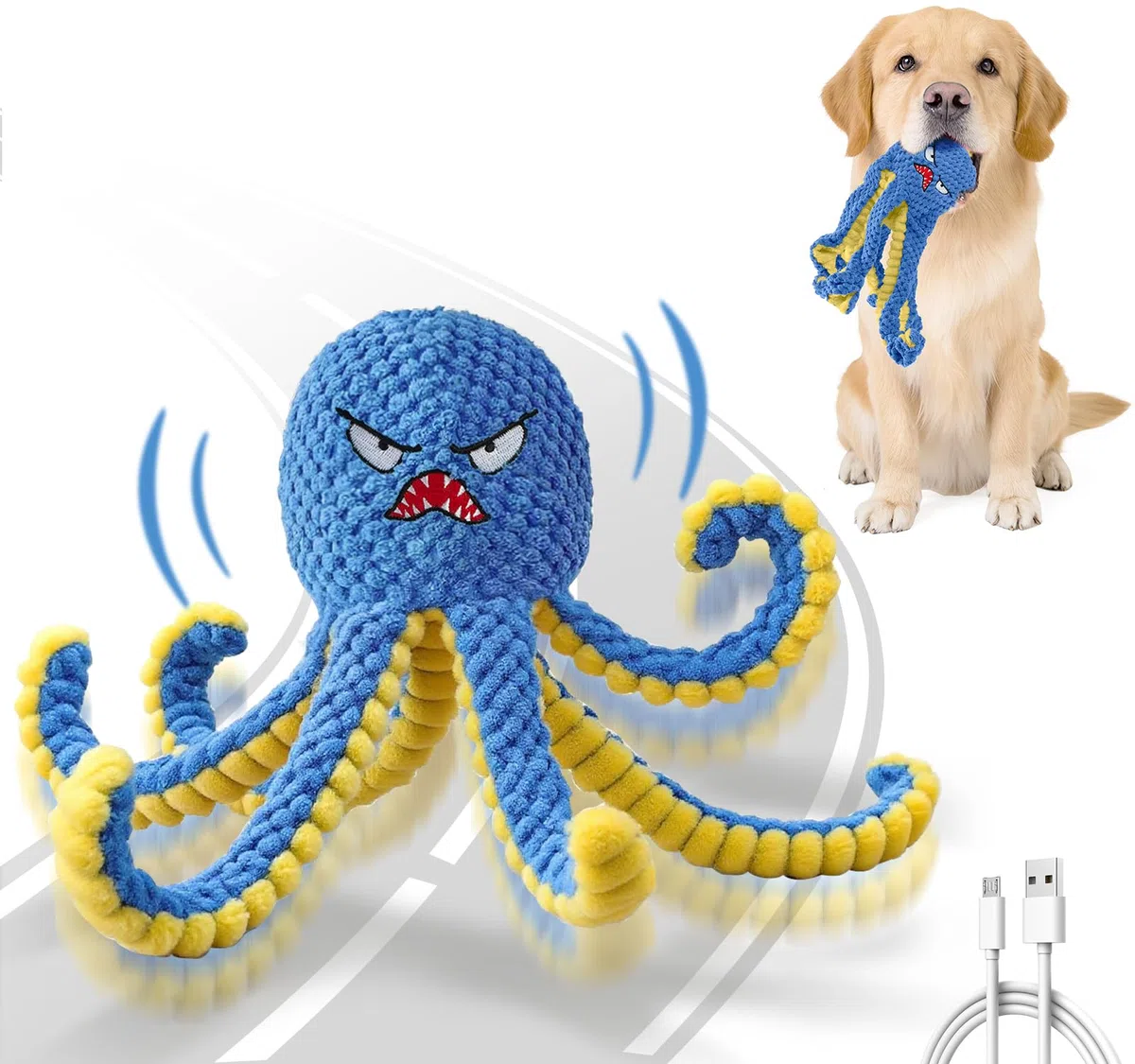 Juguetes interactivos para perros, pulpo, juguete duradero para perros de salto automático para mantenerlos ocupados, juguete chirriante para perros de tira y afloja, juguetes recargables por