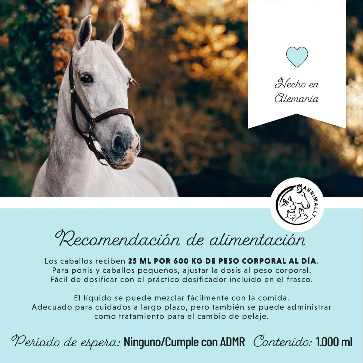 Caballo Biotina Zinc Líquido 1000 ml - Cuidado para la Piel, el Pelaje y los Cascos de los Caballos - Biotina, Zinc y MSM líquidos para un Pelaje Saludable - Cuidado del Pelaje y de los Cascos