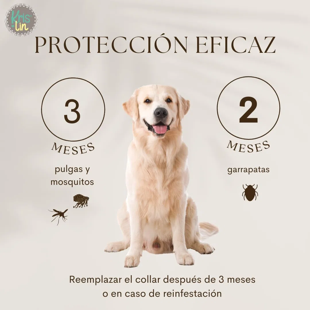 Pack de 8 Collares antiparasitarios para Perros con Margosa, geraniol y lavandino | Protección contra garapatas, Moscas, Mosquitos y flebótomos | Cítrico | Marrón | 57 cm