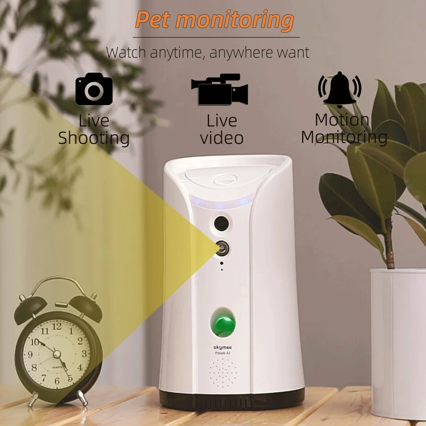 SKYMEE Dispensador de premios para cámara de Perro, WiFi Full HD cámara para Mascotas con Audio bidireccional y visión Nocturna, Compatible con Alexa