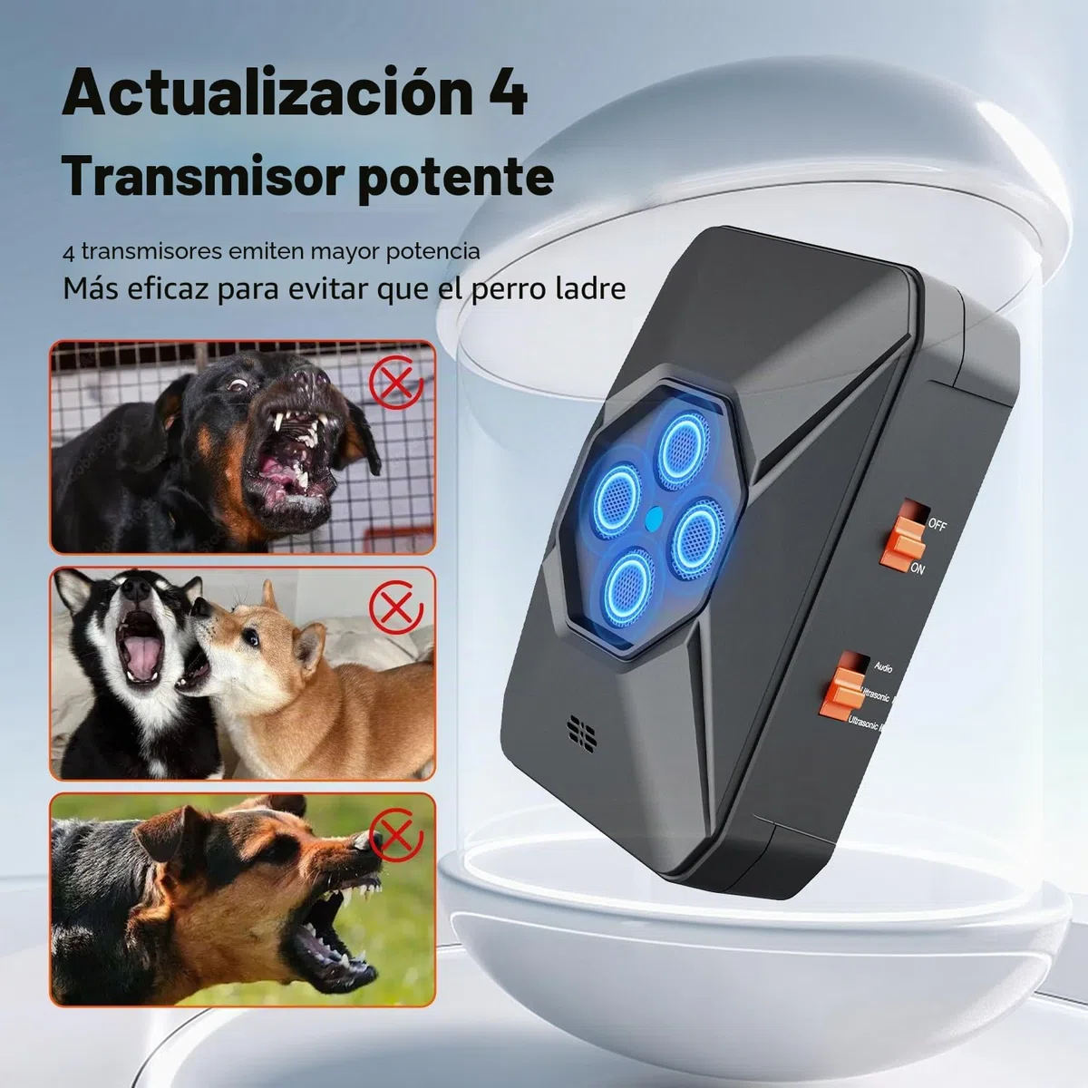 WUGEIN Ahuyentador de Perros Ultrasonidos,3 Frecuencias antiladridos,USB Recargable,Dispositivo Impermeable automático antiladridos Interior Exterior para Perros Pequeño Mediano Grande,33FT Alcance