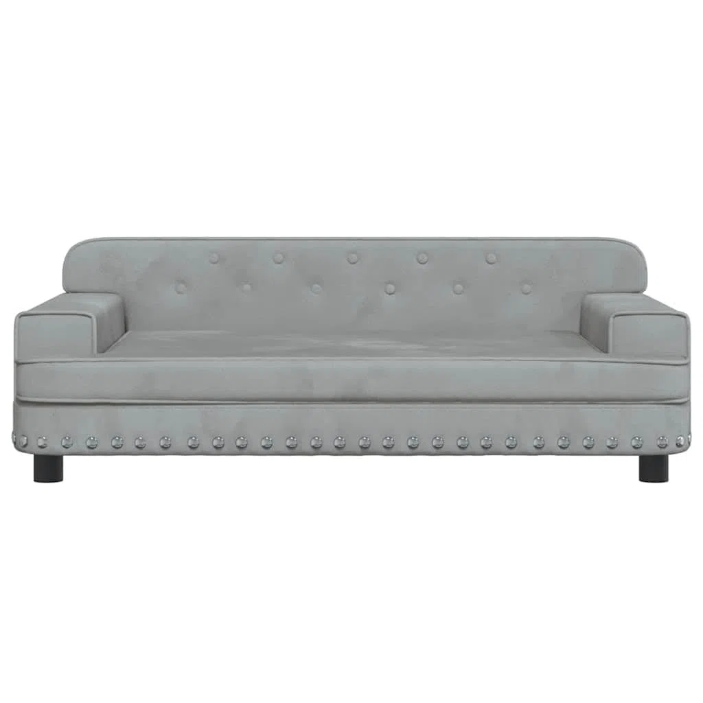 vidaXL Cama para Perro, Sofá para Mascotas con Marco de Madera, Cesta para Cachorros Casa Interior, Gris Claro 90x53x30 cm Terciopelo