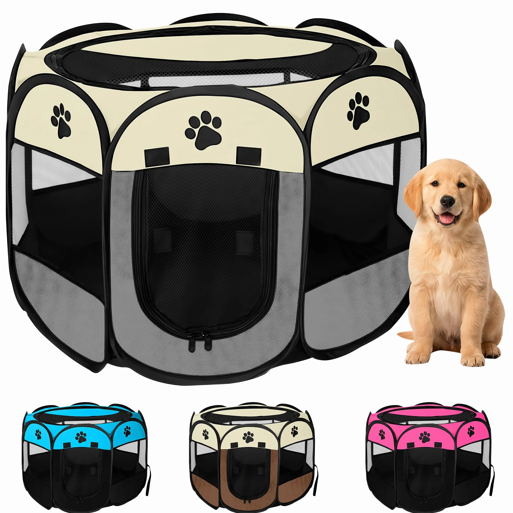JUPPLIES Parque para Perros Plegable 73x73x43 cm – Corralito Portátil de Tela Oxford Impermeable para Mascotas Pequeñas - Ideal para Viajes, Juegos o Descanso en Casa y Exterior – Gris