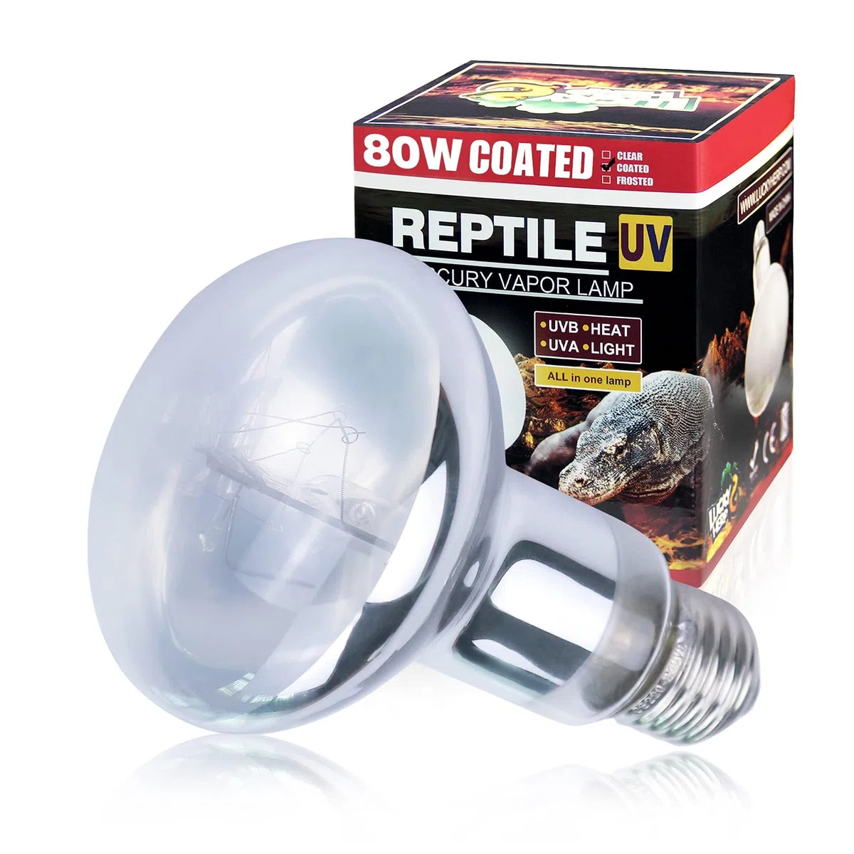 LUCKY HERP Lámpara de calor UVA UVB para terrario, 80 W, reptiles, UVA UVB, terrario, E27, lámpara UV para tortuga, gamuza, lagarto