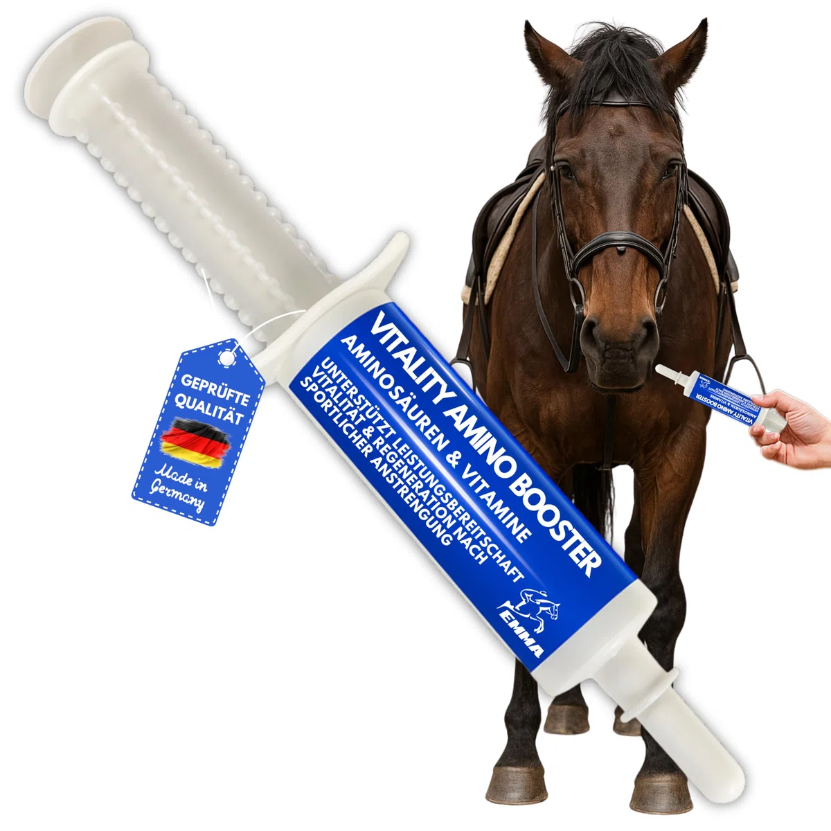 Pasta vitamínica para Caballos Aminoácidos Caballo Amino Vitamina E Levadura de Cerveza I Energía Alimento reconstituyente para músculos doloridos Regeneración Rendimiento Muscular Musculación 30ml