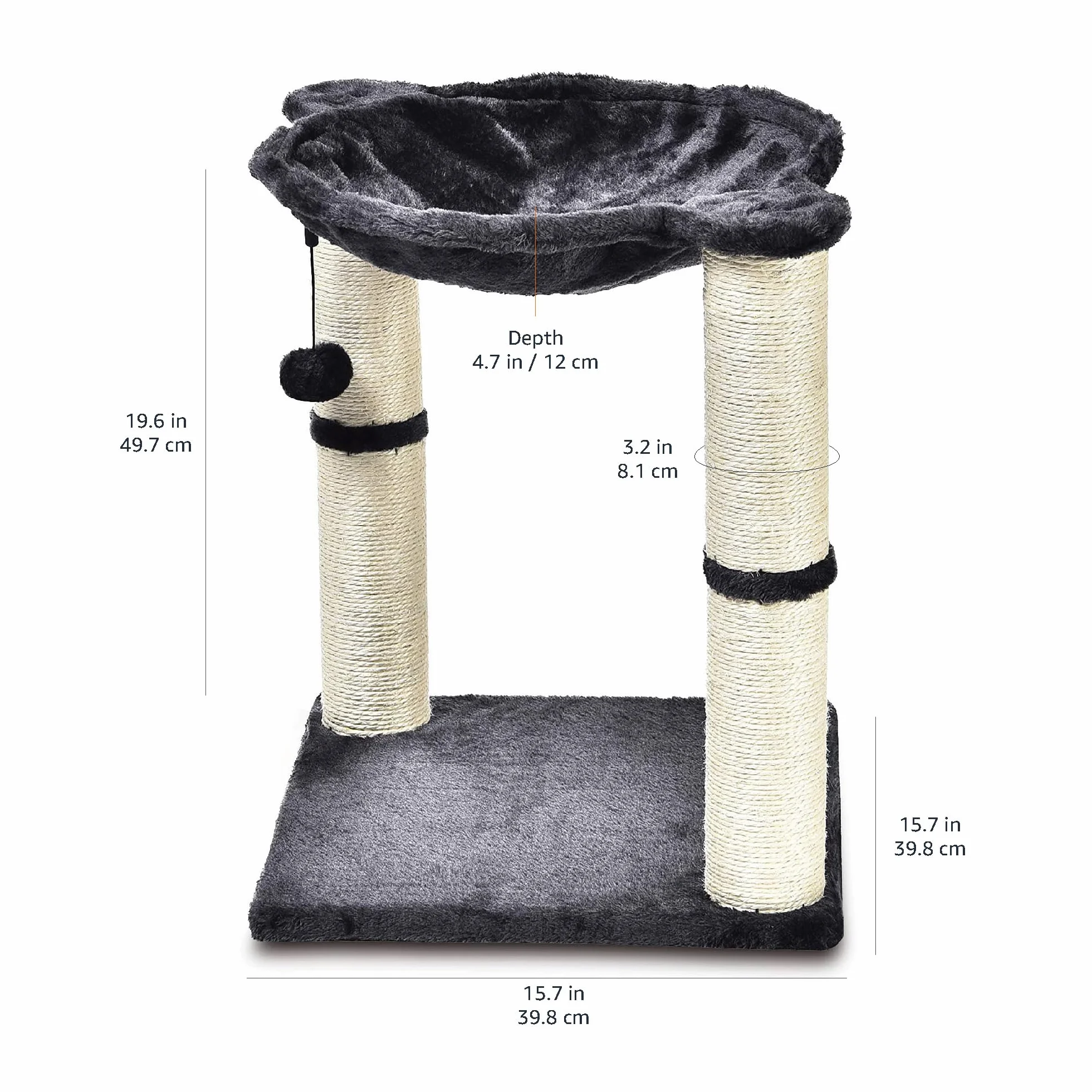 Amazon Basics Torre en árbol con cerramiento, hamaca, cama y poste rascador para gatos, 40,6x50,8x40,6 cm, gris