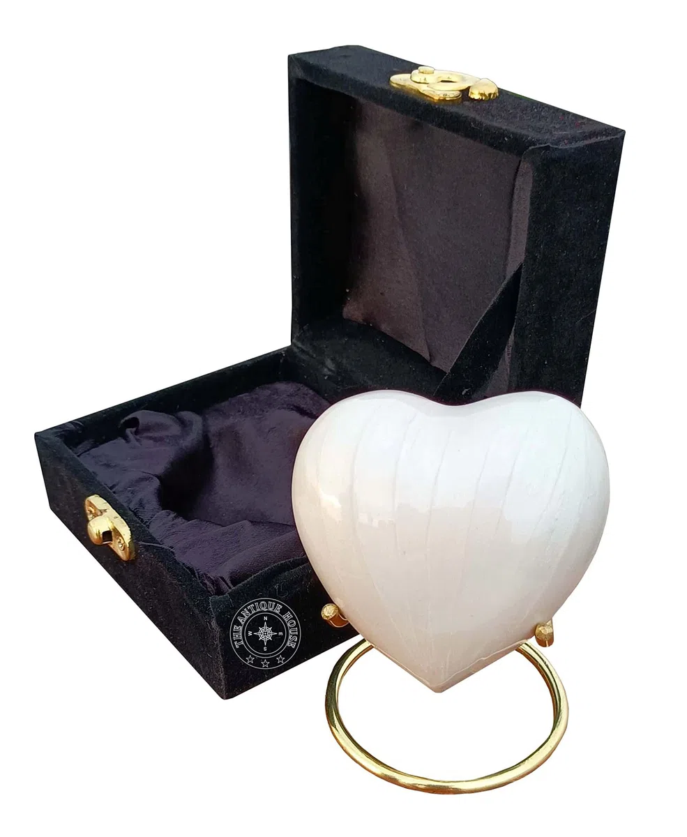 Urna de Cremación Blanca para Cenizas Recuerdo Urna en Forma de Corazón con Caja Negra y Soporte de Latón Mini urna para su ser querido Entierro Adulto y Funerario para Adultos e Infantes