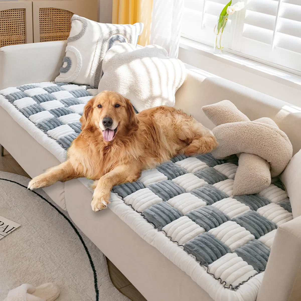 Divertida Funda De Sofá, Cubierta De Sofá De Cama De Almohadilla Para Mascotas Cuadradas De Color Crema, Cubierta De Protección De Muebles, Adecuada Para Gatos Y Perros(Size:27.6*70.9 in,Color:Grey)
