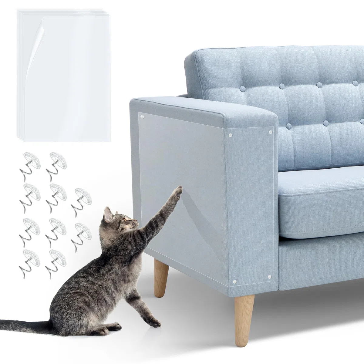 Protector para Gatos, 6PCS 20 * 45CM Protector Gatos Sofa, Transparente Antiarañazos Protectores de Sofa para Gatos con 10 Tornillos para Proteger Puerta Mesa Armario Alfombras, Sofás