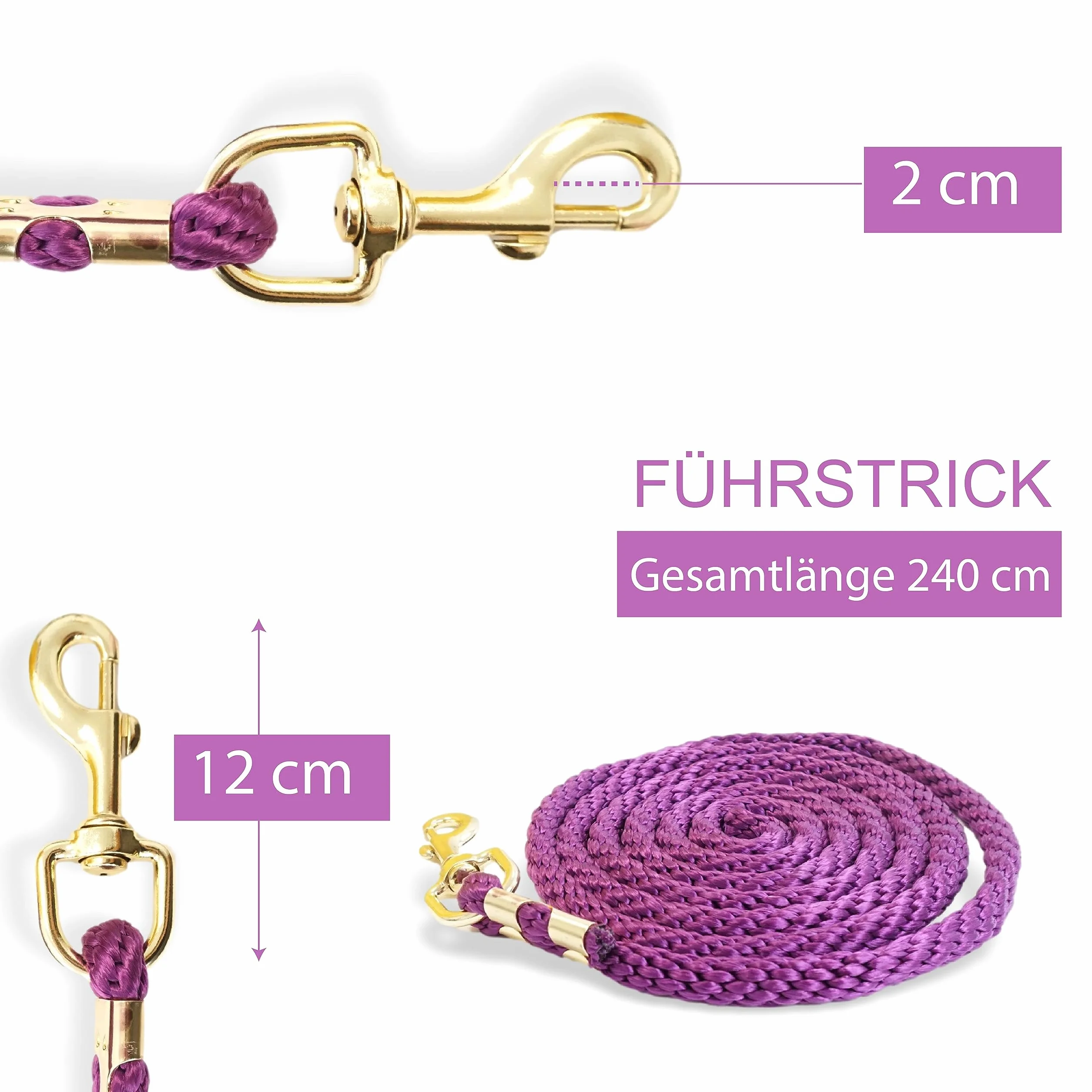 Pferdelinis Cuerda de guía para caballo, en diferentes diseños elegantes, correa de guía, cuerda de amarre, pony, burro, cabra (2 morados)