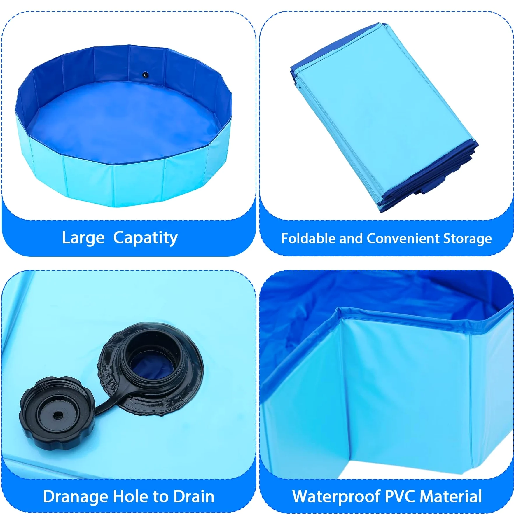 Piscina para Perros, 80 x 20 cm Plegable Piscina para Perros Pequeños, Portátil Bañera para Mascotas Gatos Niños para Interior o Exterior Segura Antideslizante (Azul)