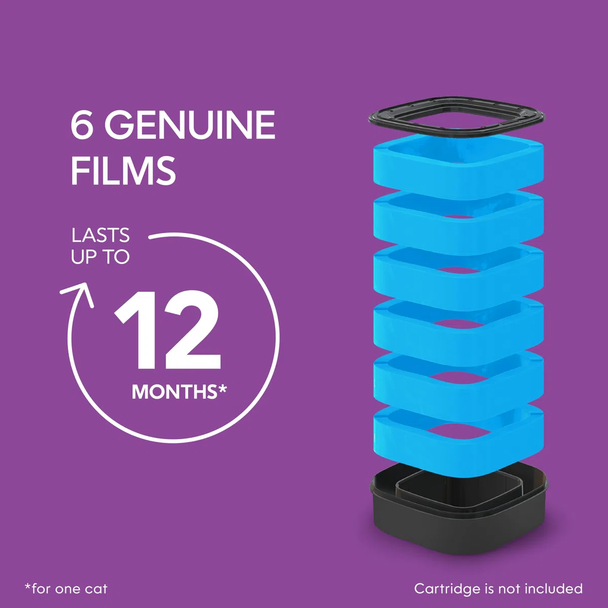Las bolsas de recambio Litter Genie de película auténtica, paquete de 6 unidades proporcionan un total de 80 pies de bolsas, ofreciendo hasta 12 meses de uso para un gato.