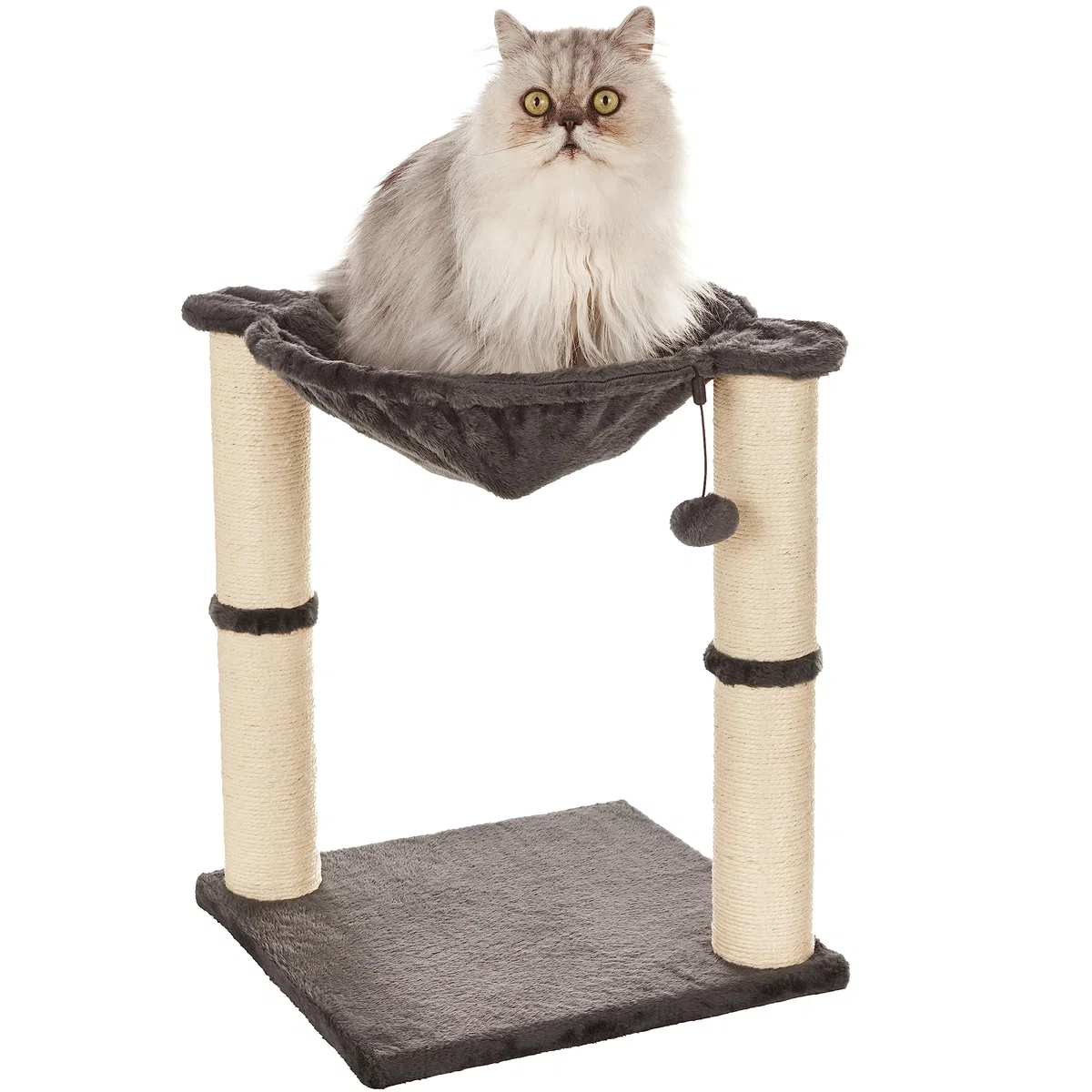 Amazon Basics Torre en árbol con cerramiento, hamaca, cama y poste rascador para gatos, 40,6x50,8x40,6 cm, gris