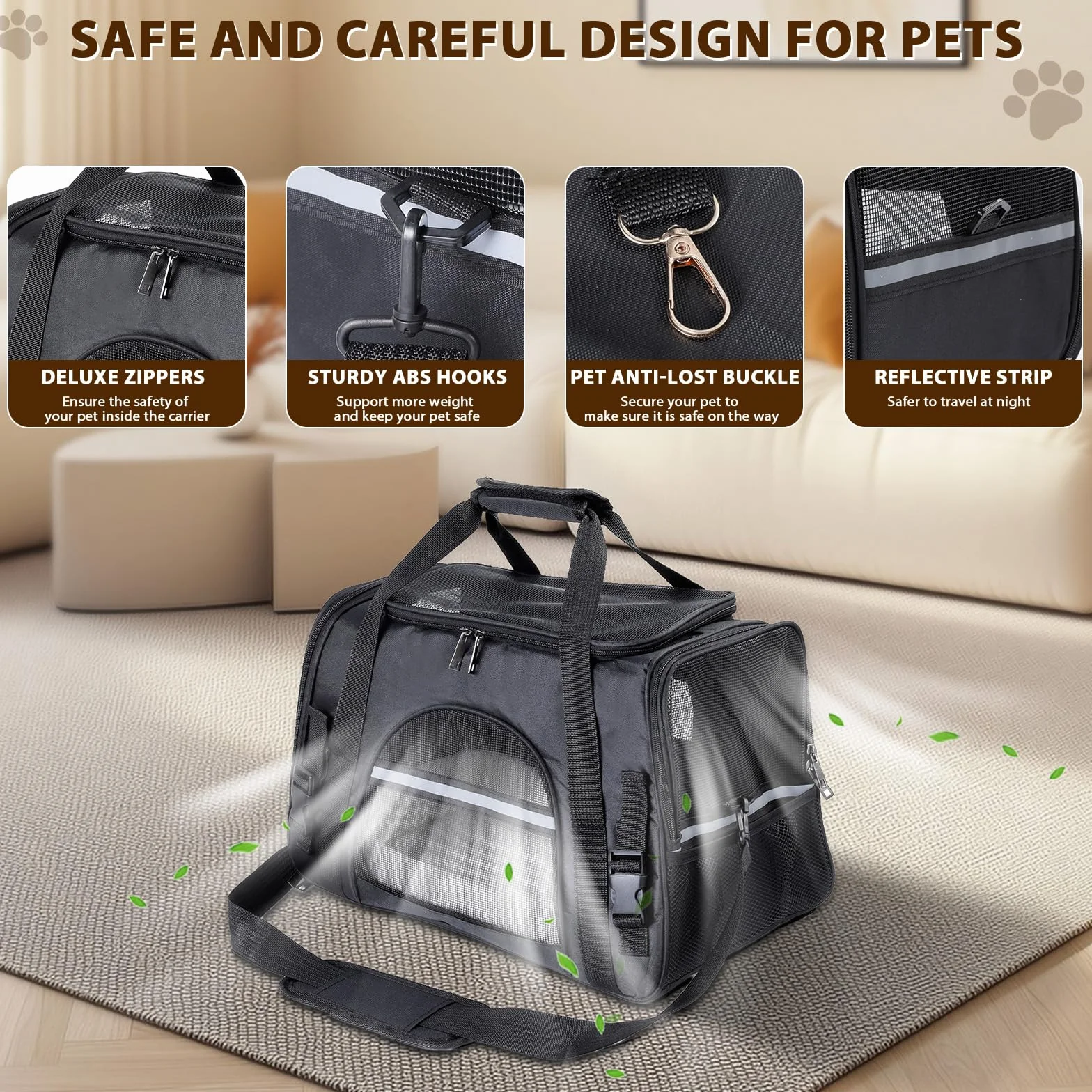 Romon Transportín Gato Perro, Transportin Perro Pequeño Cat Carrier, Bolsa Transporte Transpirable para Mascotas, Transportin Perro para Pequeños Plegable Bolso Gatos Cachorros Gatitos de hasta 6 Kg