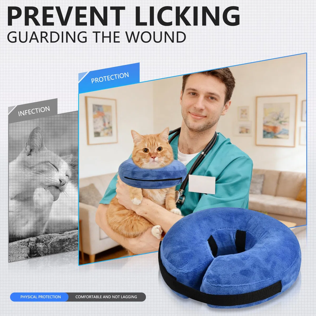 El collar inflable de cono para perros de Viondra sirve para la recuperación de perros después de una cirugía para evitar lamer mascotas (azul, M)