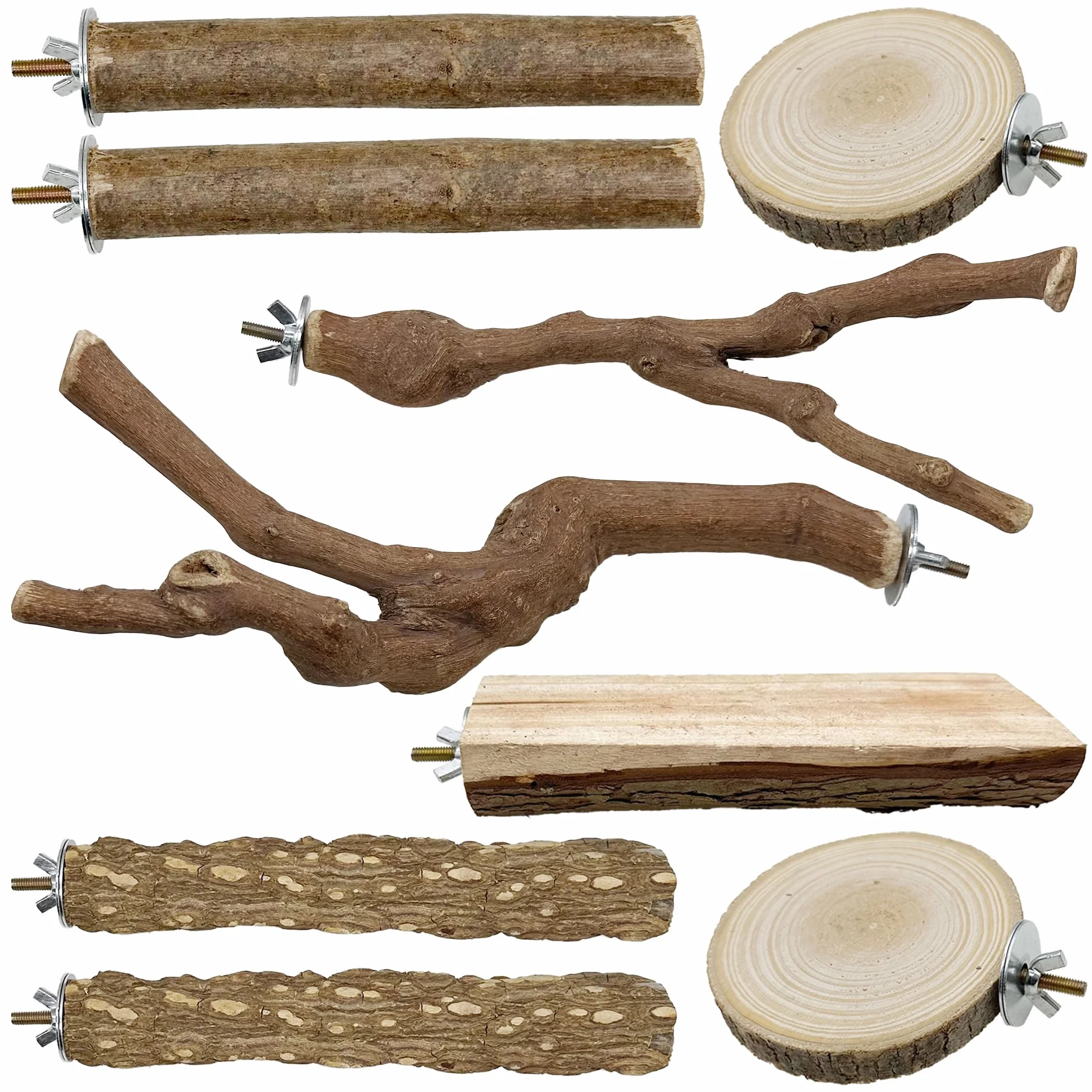 9 Pz Perchas para Pájaros, Perchas Naturales de Madera para Pájaros, para Cacatúas, Periquitos y Pinzones