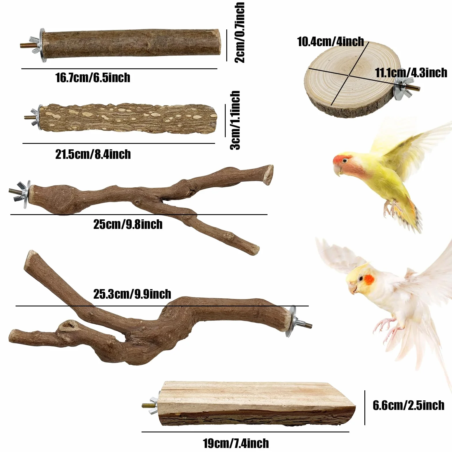 9 Pz Perchas para Pájaros, Perchas Naturales de Madera para Pájaros, para Cacatúas, Periquitos y Pinzones