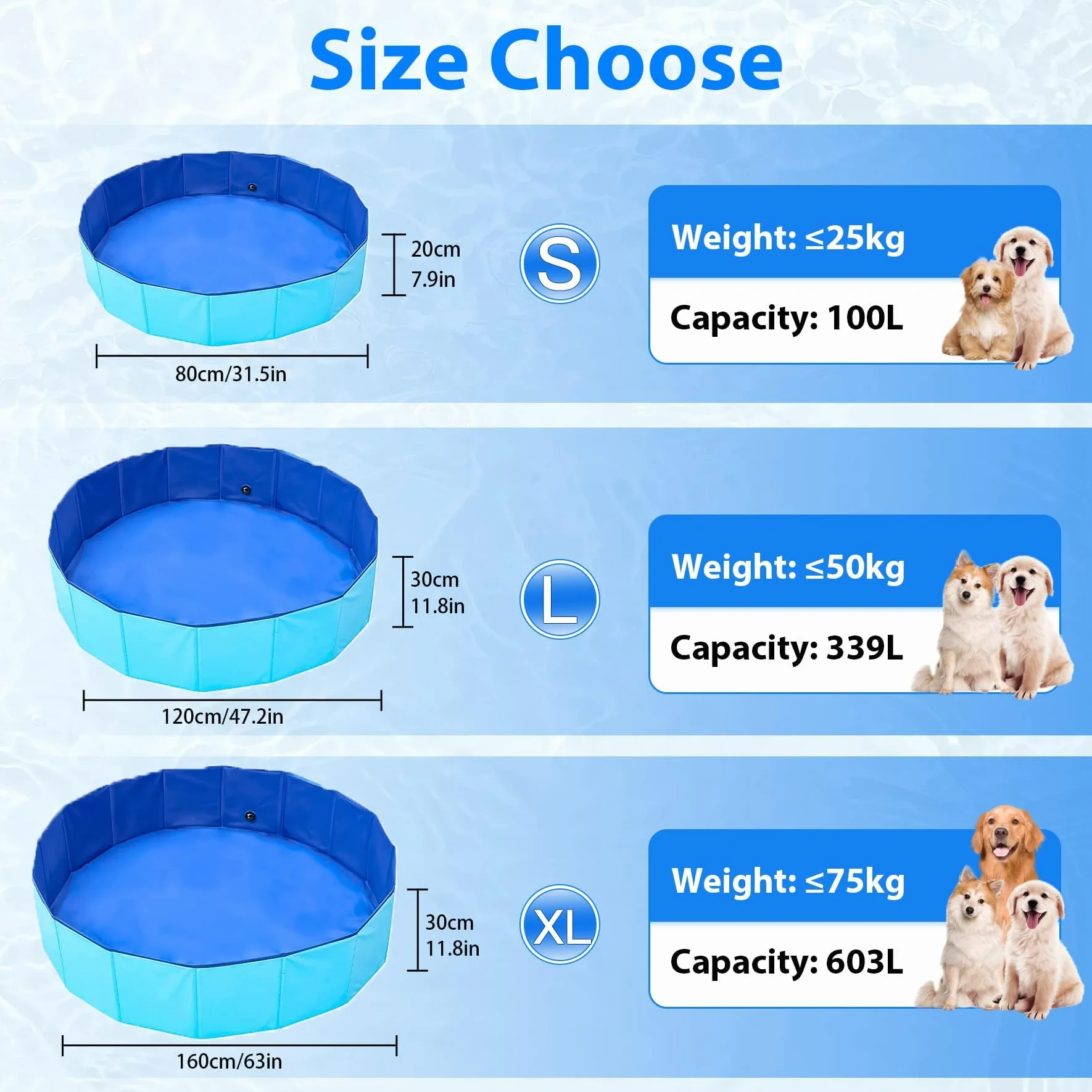 Piscina para Perros, 80 x 20 cm Plegable Piscina para Perros Pequeños, Portátil Bañera para Mascotas Gatos Niños para Interior o Exterior Segura Antideslizante (Azul)