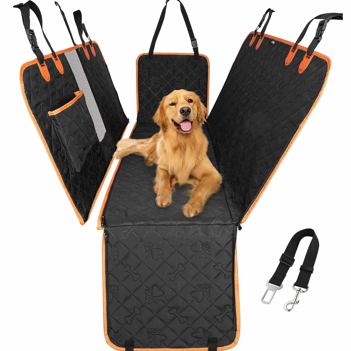 KYG Funda de Asiento para Coche para Mascotas - Diseño Desmontable, Ventana de Malla Transpirable, Correa de Seguridad Antiescape, Impermeable y Antideslizante - Universal para Perros y Gatos (Negro)