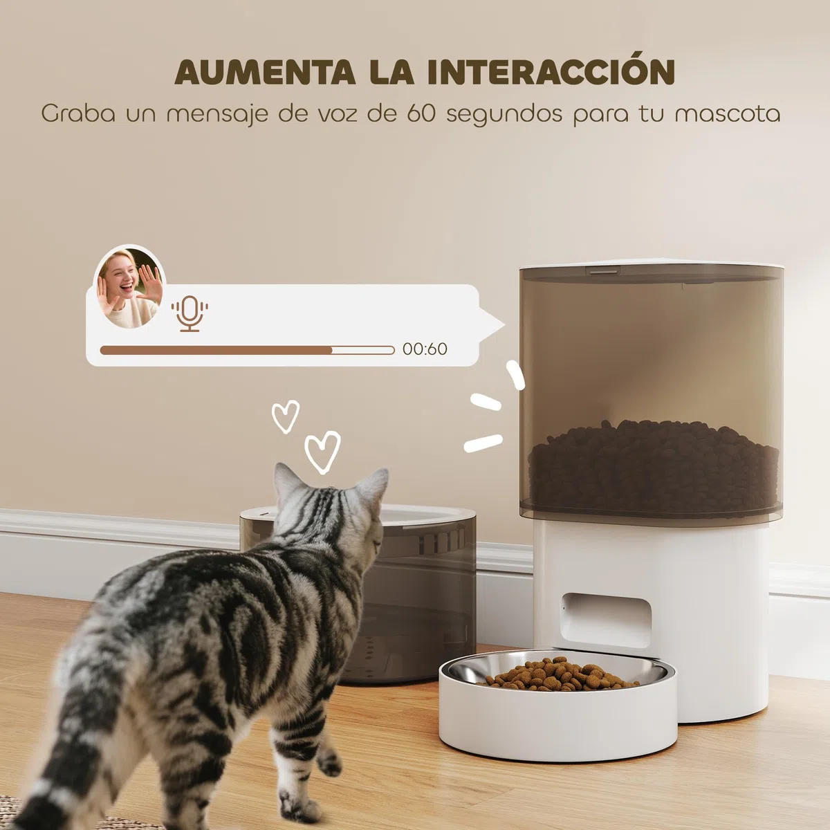 PawHut Comedero Gato Automático Dispensador Comida Gatos Perros de 3L con Control de App 1-10 Comidas al Día Filtros y Luz LED Juego de Comedero y Bebedero Automático Silencioso con Cable USB o Pilas