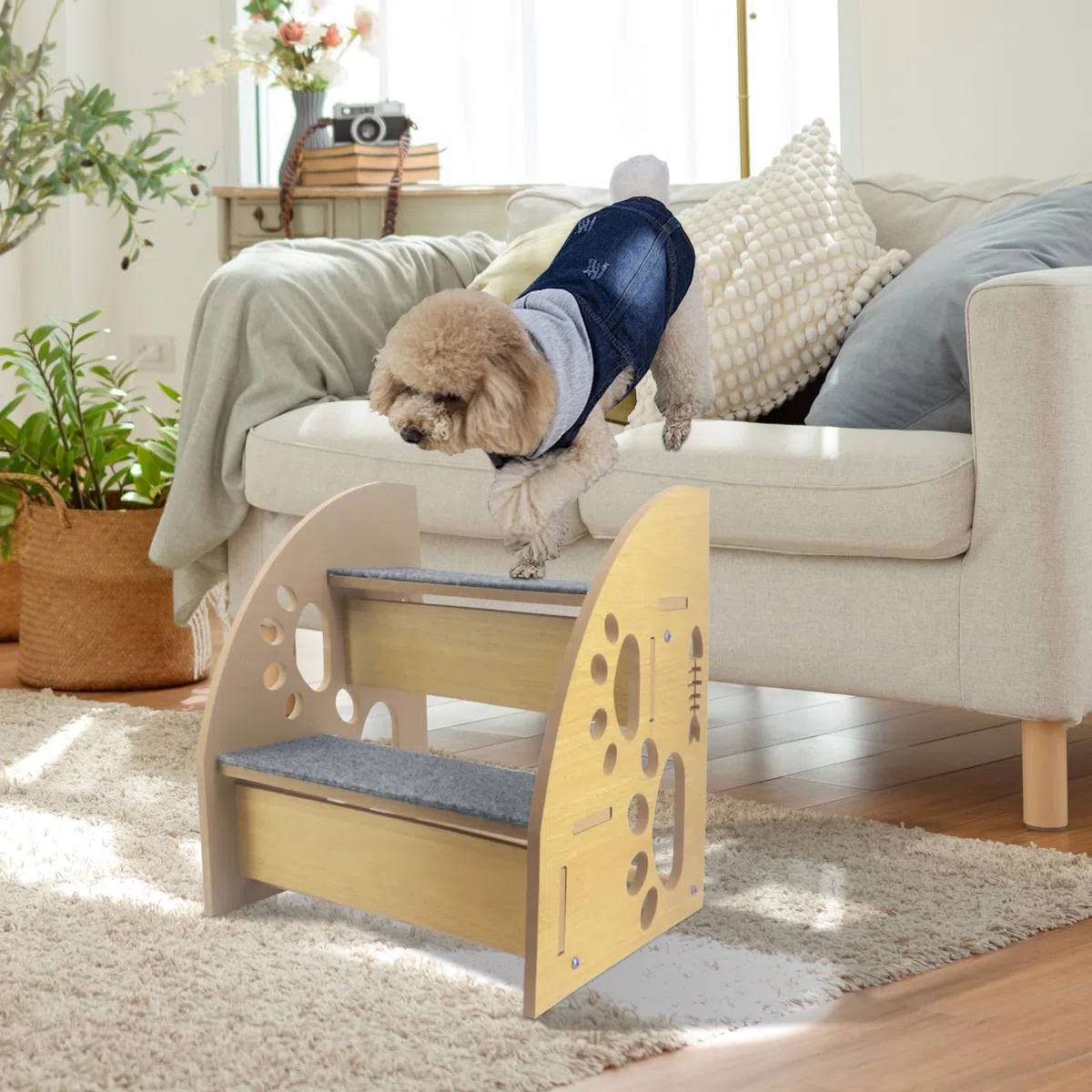 Escalones para perros para cama, escaleras de madera para mascotas para sofá y cama, rampa para perros para acceso al sofá, escalones para mascotas para gatos y perros mayores