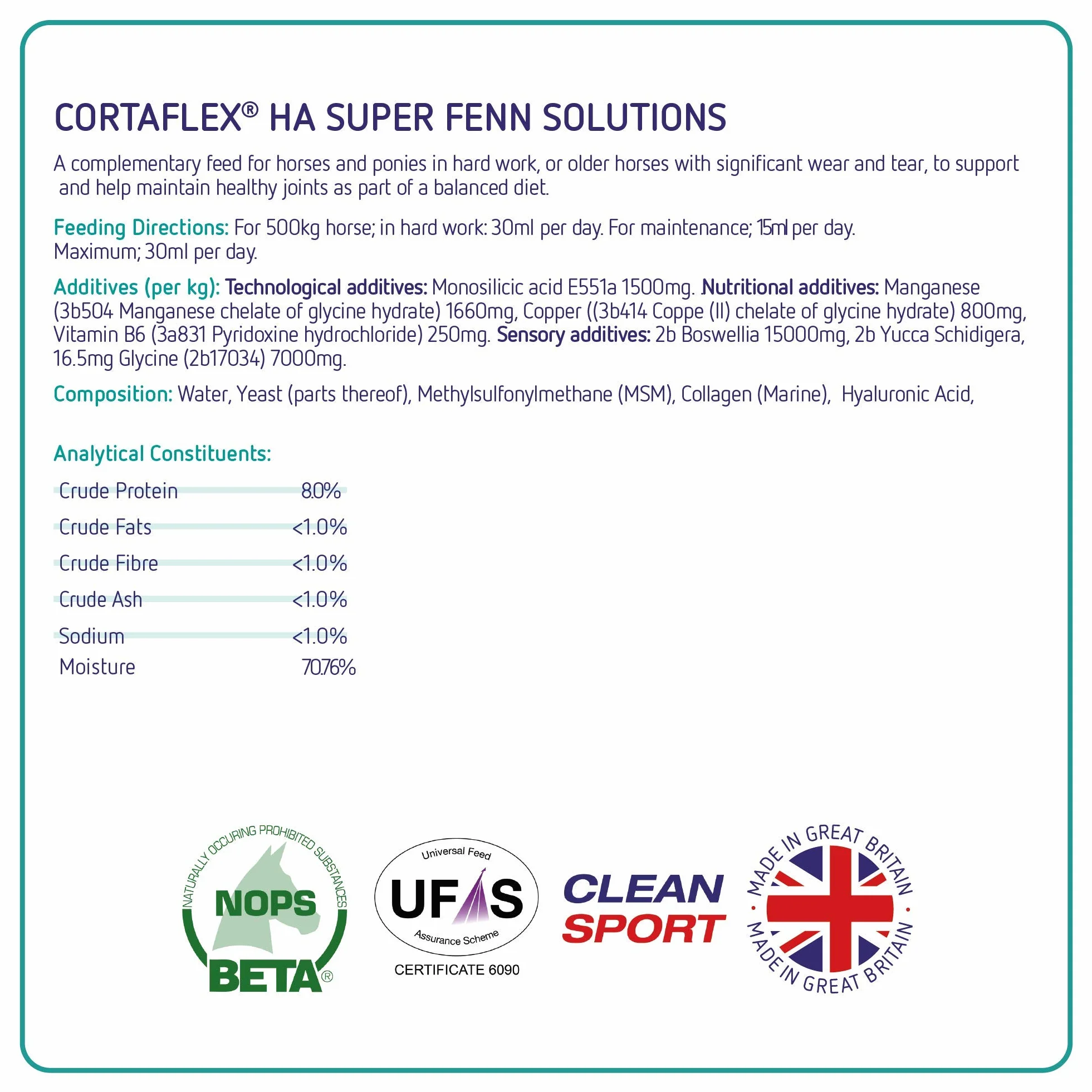 Cortaflex Suplemento alimenticio para Caballos solución Equine America Super Fenn 1 l