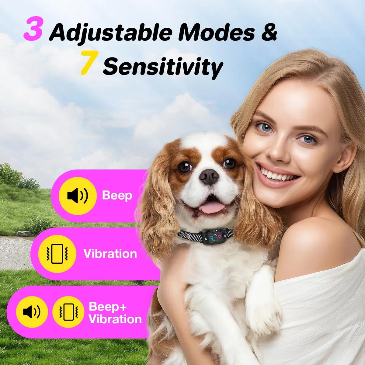 Collar Antiladridos para Perros - Collar Adiestramiento con 7 Niveles de Sensibilidad Ajustables, Recargable 3 Modos de Eficiente, Impermeable IP67 Cuello Perros Pequeños y Grandes (Gris)