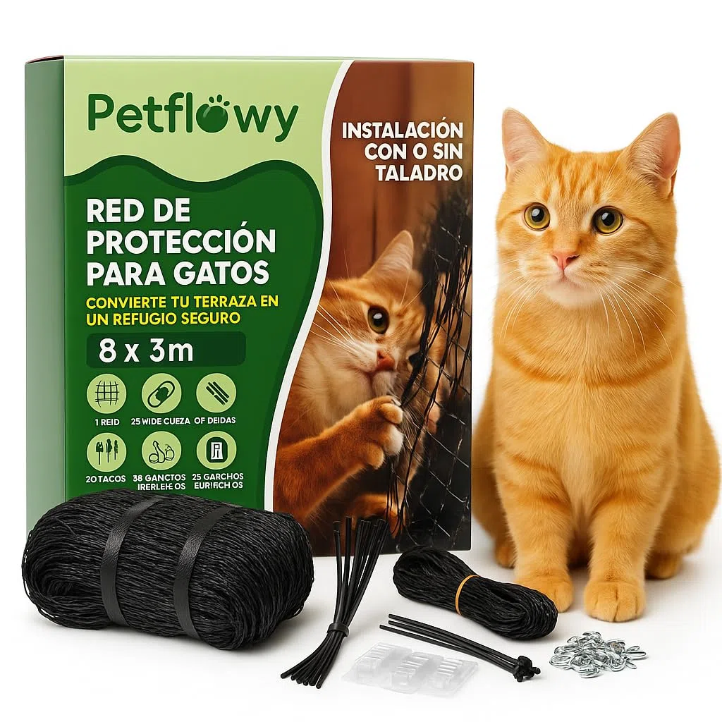 Red para Gatos Terraza Reforzada con Acero 8 x 3 m. con o SIN Taladro. Kit de Instalación Incluido Red para Gatos Ventanas y Balcones