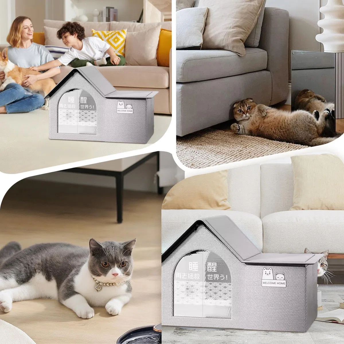Casa para Perros de refrigeración, Casa para Perros AC - Casa con Aire Acondicionado para Gatos, Incluye 10 Bolsas de Hielo | Refugio para Perros Grande con Techo Inclinado, casa para Perros Plegable