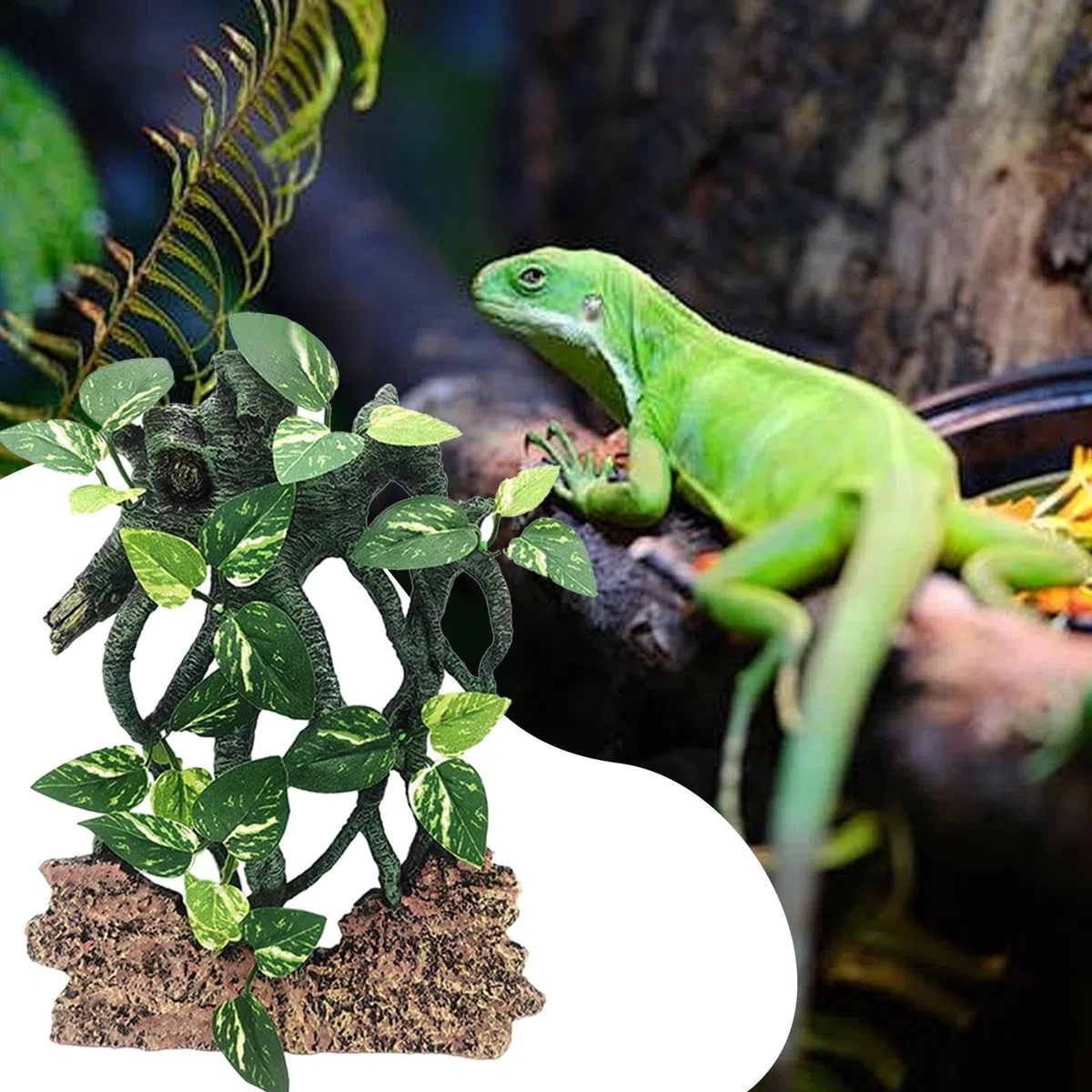 Decoración del tanque de serpientes, ramas para reptiles - Rama del árbol de succión con hojas,Decoración de la jaula de camaleón, decoración del terrario de serpiente, accesorios de tanques de lagart