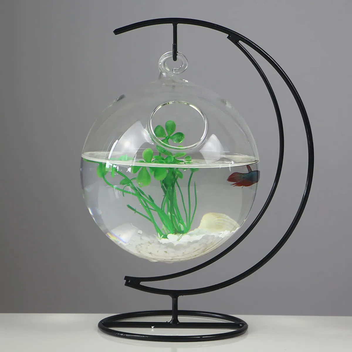 Cuenco de pescado colgante de cristal, creativo colgante de cristal, pecera colgante para decoración del hogar con soporte, A1