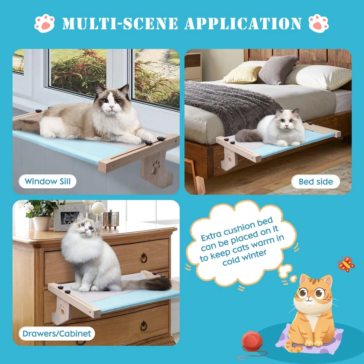 Hamaca Cama Gato Ventana para Amaca Camita Gatos, Cama Colgante para Gatos Ajustable Almohadilla Suave Extraíble y Lavable Que Soporta hasta 14kg